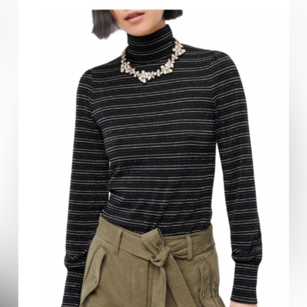 J crew sparkly metallic striped fitted turtleneck